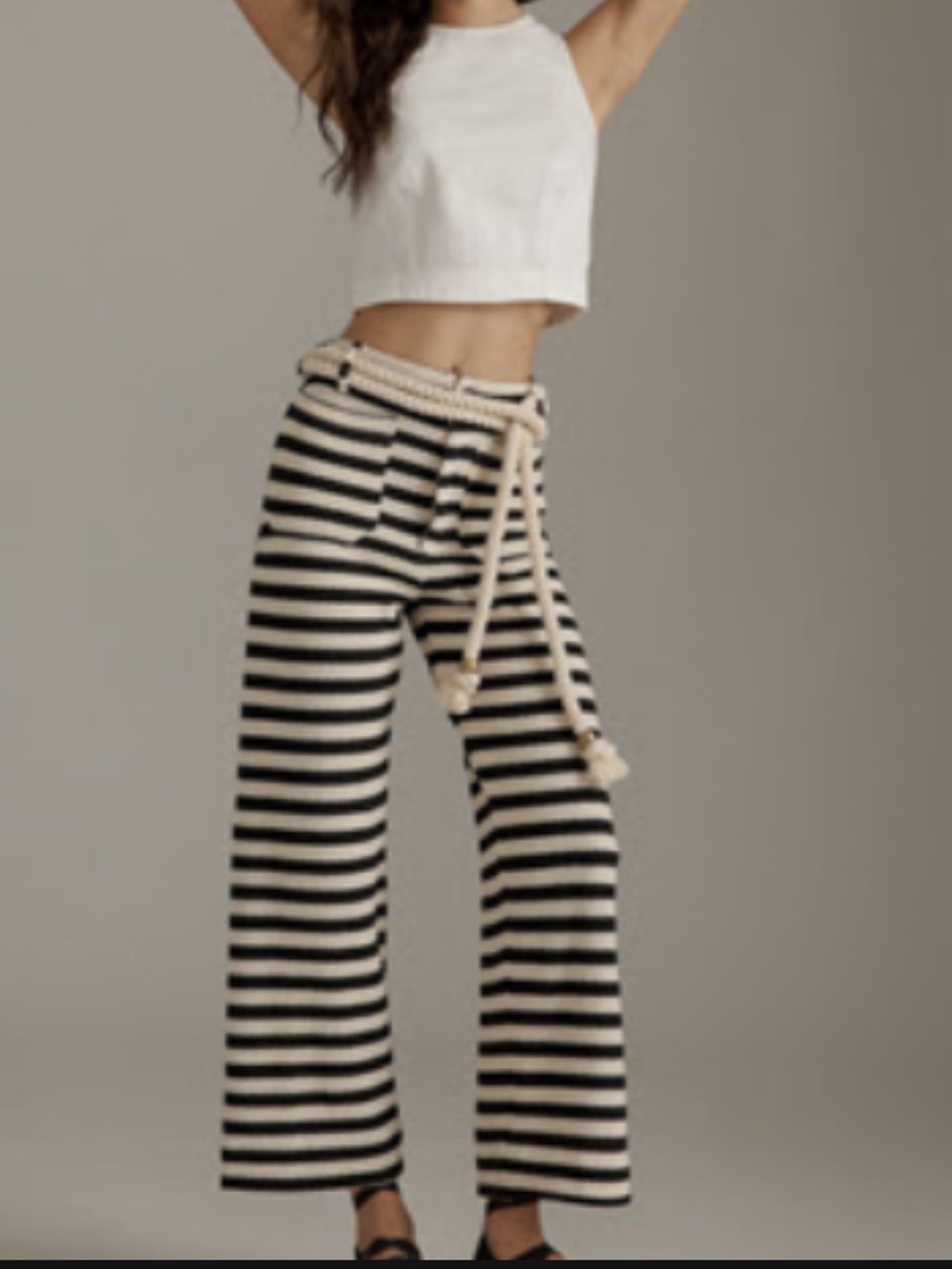 Anthropologie Striped Wide-Leg Knit Pants in Black and Cream